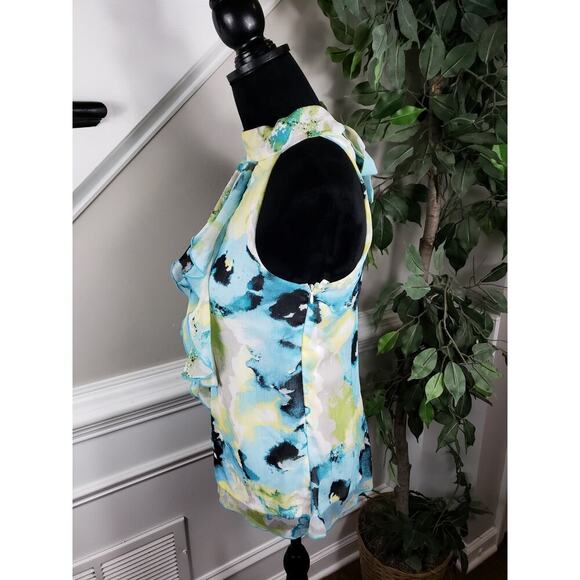 BCX Tank Top Women's Small Halter Neck Sleeveless Beautiful Ruffle Watercolor - Picture 7 of 10